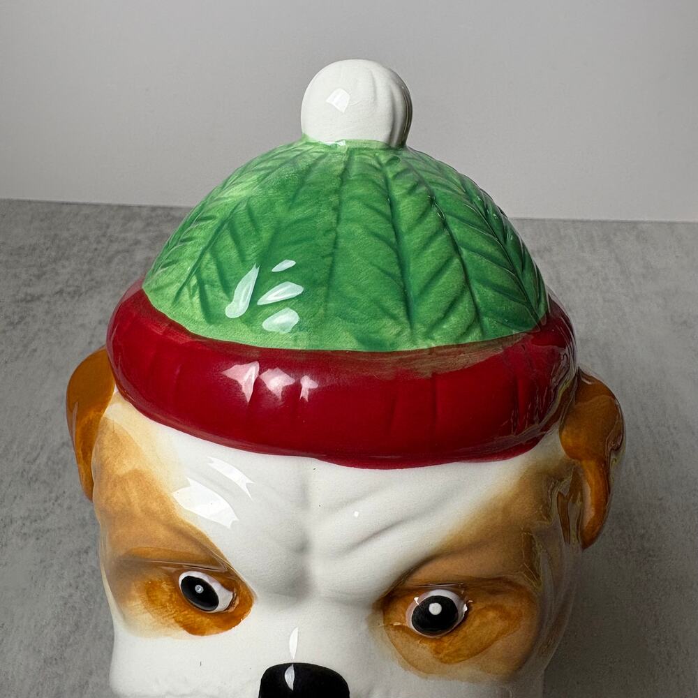 Sleigh Bell Bistro Holiday Hand-Painted Bulldog Ceramic Cookie Jar - Picture 11 of 16